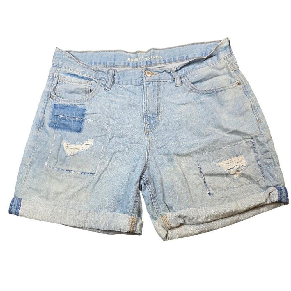 Old Navy Boyfriend‎ Denim Shorts Light Wash Distressed Patchwork Womens Size 6